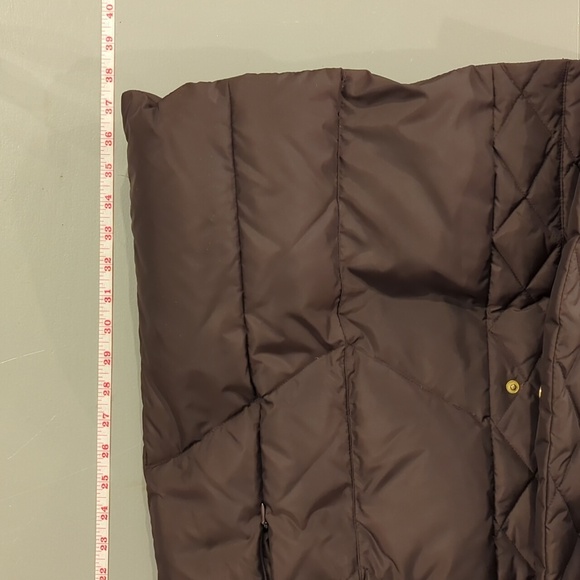 Vintage Down Jacket Long Line Brown size Large Quilted Collar - Picture 13 of 14